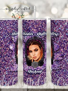 New Bailey Sarian Murder Mystery Makeup Purple Glitter Tumbler